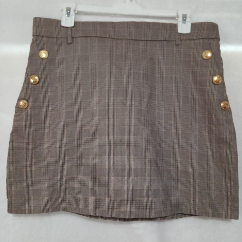 Autres Filles Brown Plaid Gold Button Mini Skirt Size M